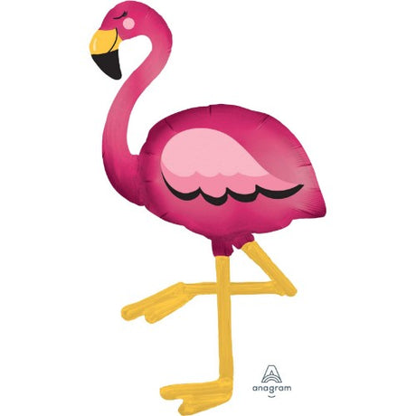 Self-sealing Airwalker foil balloon in the shape of a flamingo, perfect for parties and decorations.