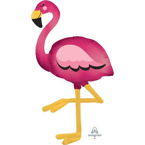 Self-sealing Airwalker foil balloon in the shape of a flamingo, perfect for parties and decorations.