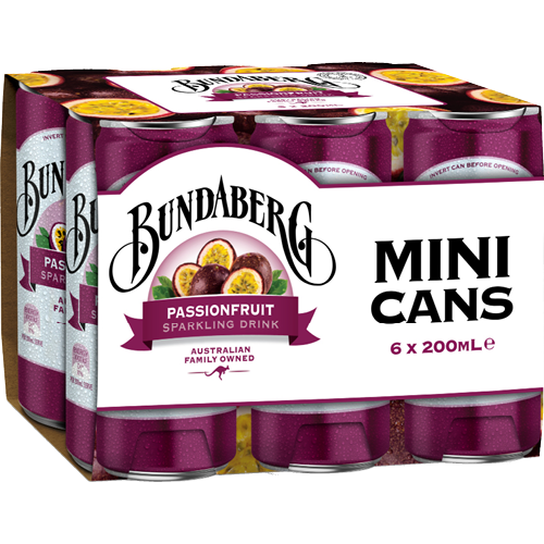 Bundaberg Passionfruit Sparkling Drink Mini Cans 6 x 200ml