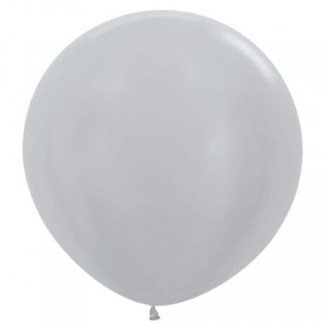 Three elegant satin silver latex balloons, 60cm, perfect for sophisticated party decor and celebrations.