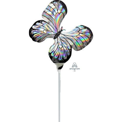 Mini holographic iridescent butterfly foil balloon, perfect for festive celebrations and photo props.