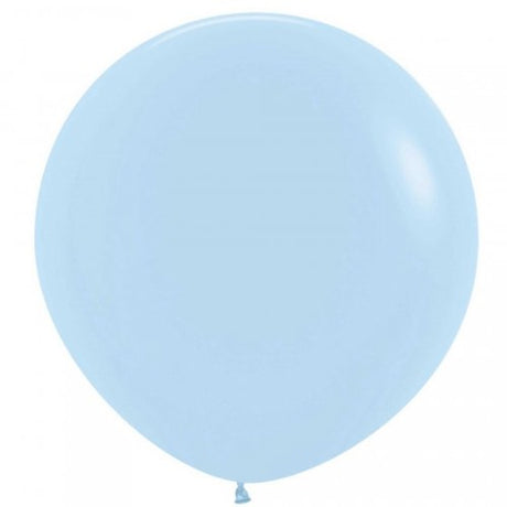 Pack of 3 Sempertex 60cm pastel matte blue latex balloons, perfect for elegant celebrations and versatile decorations.
