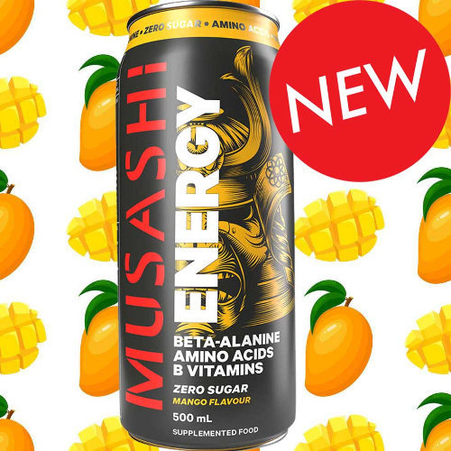 Musashi Zero Sugar Mango Flavour Energy Drink 12 x 500ml