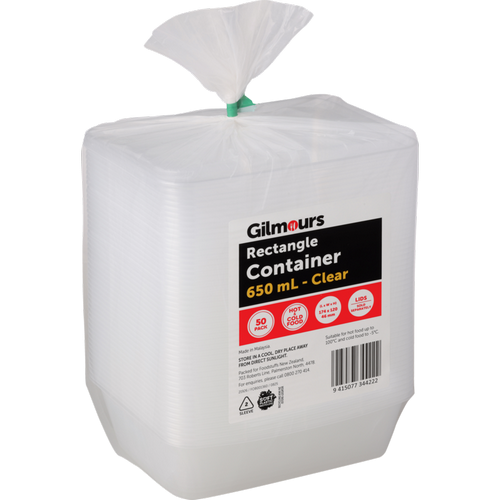 Gilmours Rectangle Container 650ml 50pk