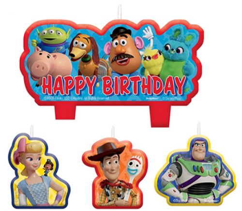 Colorful Toy Story 4 birthday candles featuring iconic characters, perfect for adding magic to your child's cake celebration.