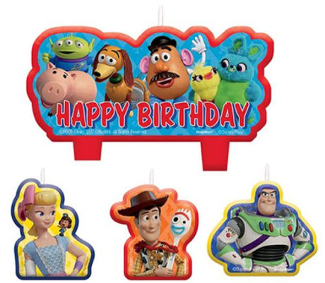 Colorful Toy Story 4 birthday candles featuring iconic characters, perfect for adding magic to your child's cake celebration.