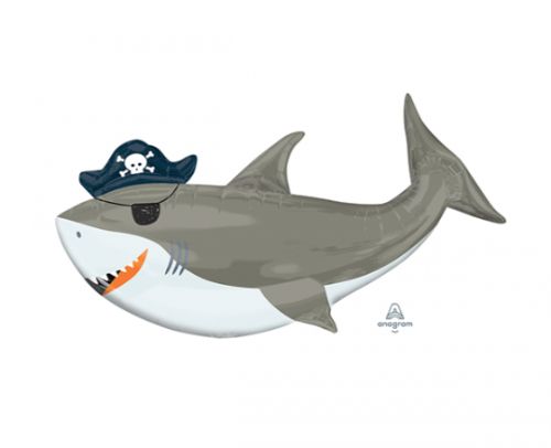 Supershape XL Ahoy Birthday Shark balloon, vibrant and large, perfect for underwater-themed parties, 104cm x 58cm.