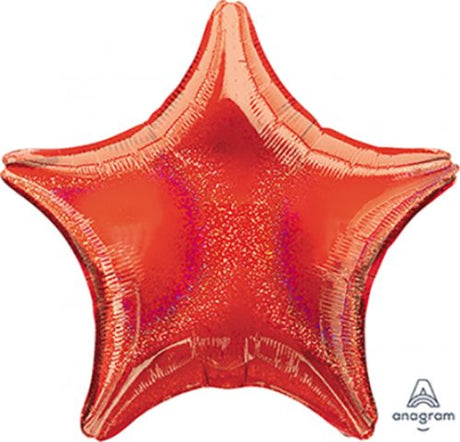 Red holographic star-shaped foil balloon, 45cm, self-sealing and perfect for celebrations.