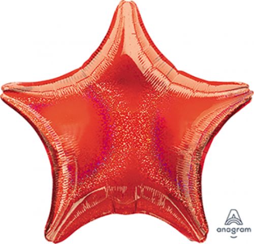 Red holographic star-shaped foil balloon, 45cm, self-sealing and perfect for celebrations.