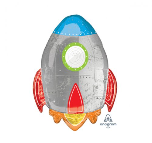 Supershape XL Blast Off Birthday Rocket balloon, 53cm x 73cm, vibrant space theme for memorable celebrations.