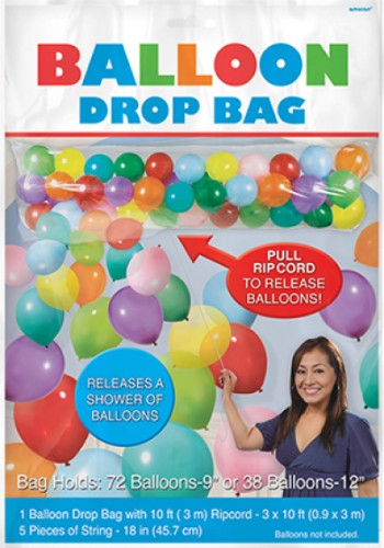 Balloon Release Drop Bag with 3m Ripcord holds 38 latex balloons for spectacular event launches.