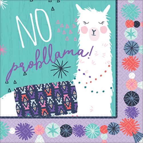 Colorful Llama Fun Lunch Napkins, 33cm x 33cm, pack of 16, perfect for parties and picnics, stylish and absorbent.