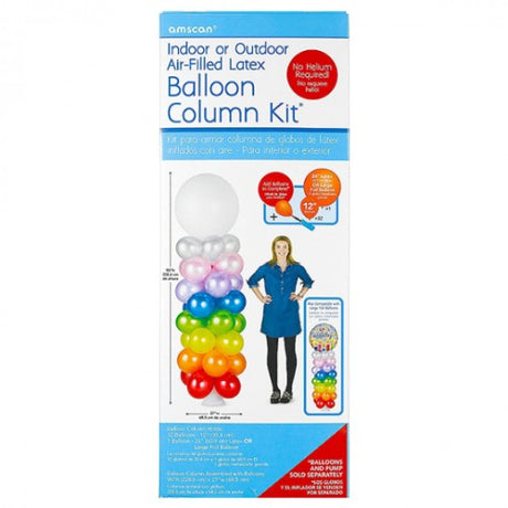 Balloon Arch Column Kit for indoor/outdoor use, supports 32 latex balloons, includes durable poles and stakes for stability.