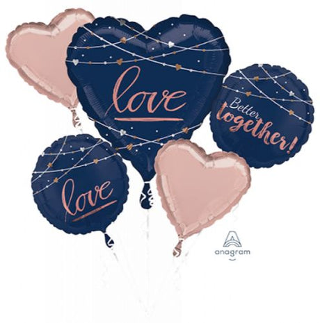 Elegant navy wedding balloon set featuring 1 unique shape and 4 classic balloons for romantic celebrations.