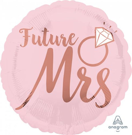 Blush 'Future Mrs.' foil balloon, 45cm, perfect for weddings and bridal showers, self-sealing for easy decoration.