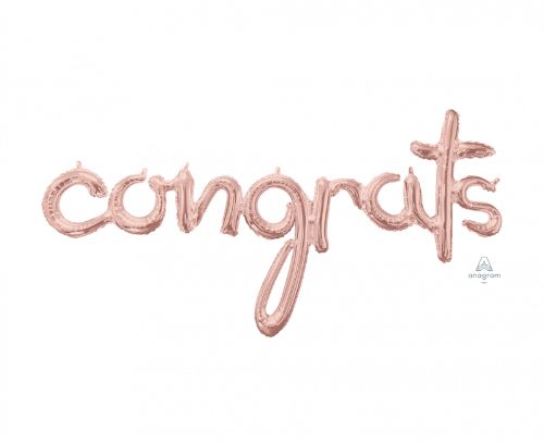 Rose gold 'Congrats' foil balloon, 142cm x 71cm, perfect for celebrations and parties, self-sealing and air fill only.