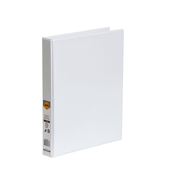 White A4 Marbig C/View Insert Binder with 2 rings, 25mm capacity, clear overlay for customization, eco-friendly design.
