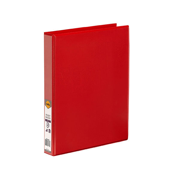 Marbig A4 Insert Binder in red, featuring 3 rings, 25mm spine, and customizable clear overlays for document organization.
