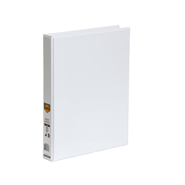 Marbig 25mm 3D Ringbinder in white with custom overlay, made from recycled materials, featuring interior storage pocket.