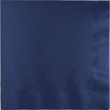 Pack of 50 navy blue 2-ply lunch napkins, perfect for elegant dining and casual gatherings.