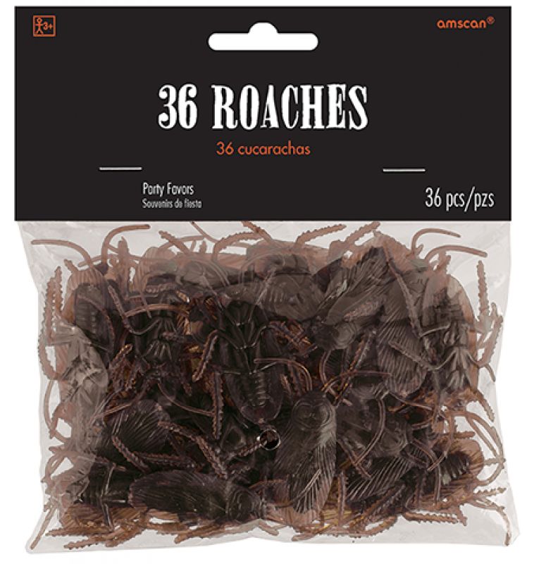 Pack of 36 realistic plastic cockroaches, perfect for pranks and themed parties, each measuring 15cm.