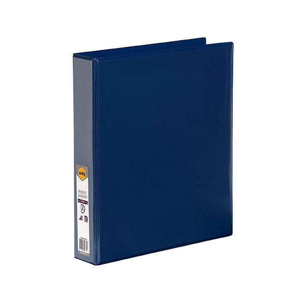 Vibrant blue A4 binder with 38mm rings, clear overlay for customization, made from recycled materials, includes inside pocket.