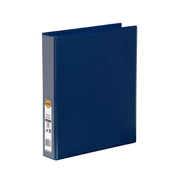 Marbig A4 binder in blue with 3 rings, 38mm capacity, clear overlay for customization, and eco-friendly materials.