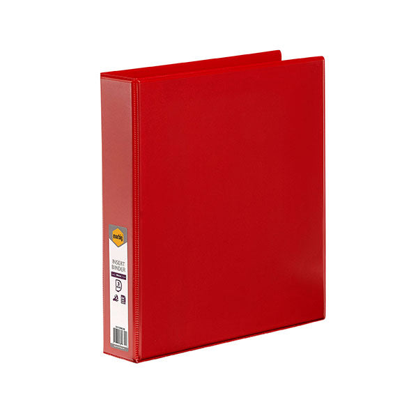 Marbig C/View Insert Binder A4 Red features a 38mm 3-ring design, clear overlay for customization, and eco-friendly materials.