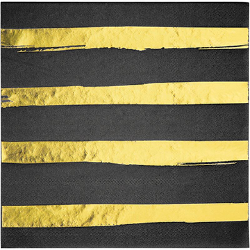 Touch of Colour Black Velvet and Gold Foil Striped Lunch Napkins, luxurious design for elegant dining occasions.