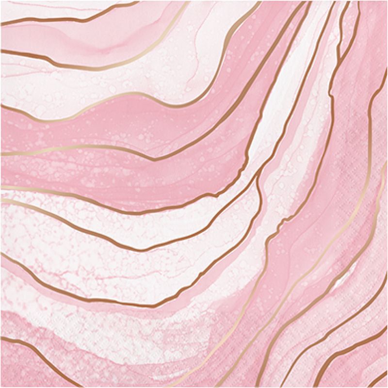 Elegant Rose All Day lunch napkins with geode design and rose gold foil, perfect for stylish dining occasions. Pack of 16.
