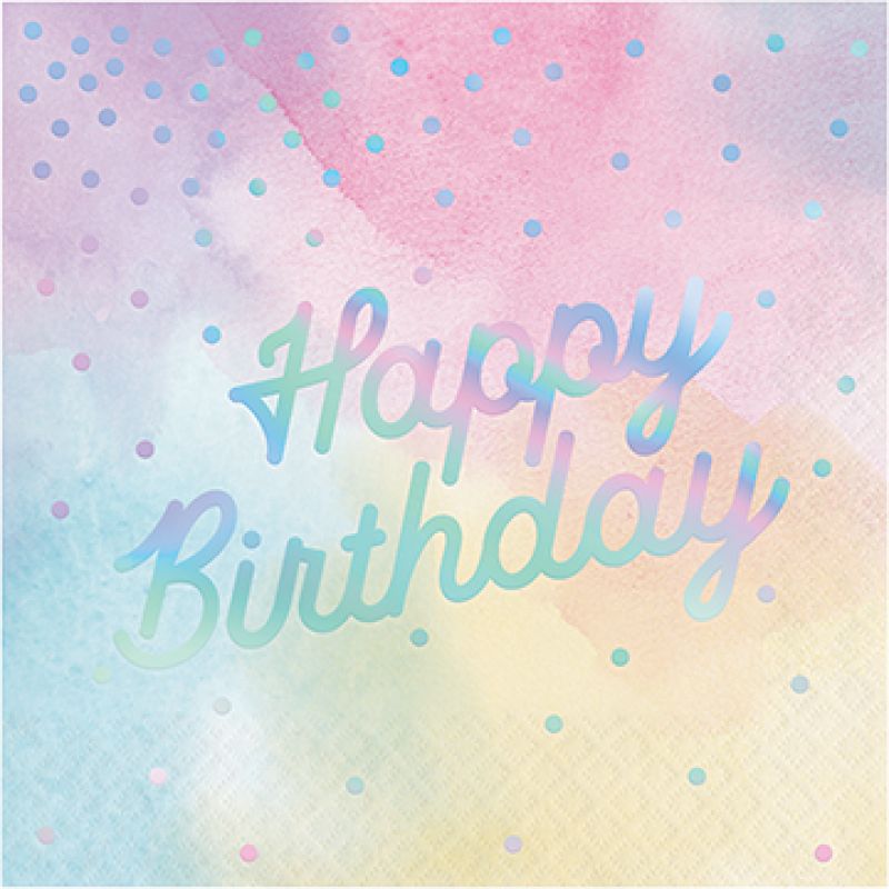 Iridescent foil lunch napkins for birthday celebrations, pack of 16, perfect for adding elegance to your party.