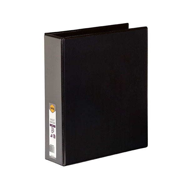 Marbig C/View Insert Binder A4 3dr 50mm in Black with clear overlay, eco-friendly materials, and handy inside pocket.
