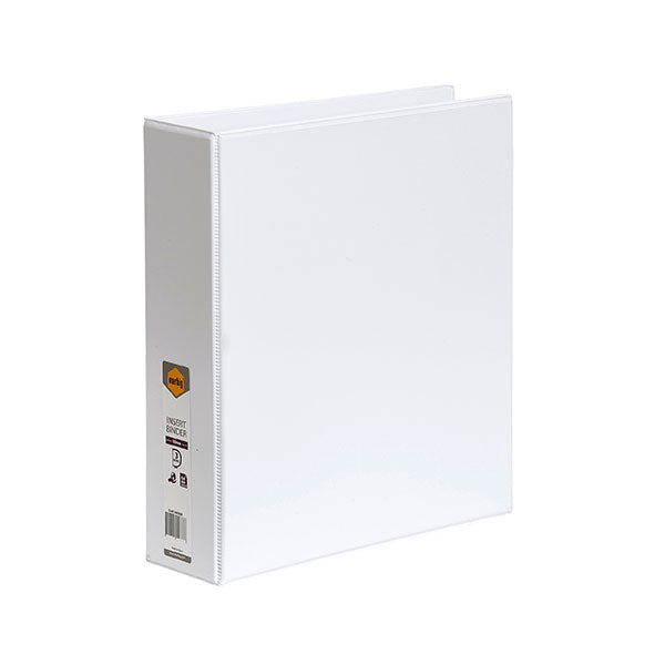 White A4 Marbig C/View Insert Binder with 50mm rings, durable, customizable, and eco-friendly with handy inside pocket.