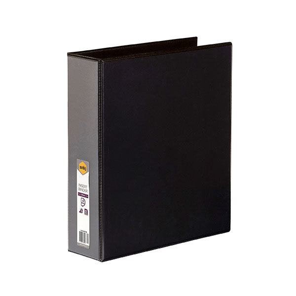 A4 black binder with 4 drawers, clear overlay for custom labels, eco-friendly construction, and 50mm ring size for documents.