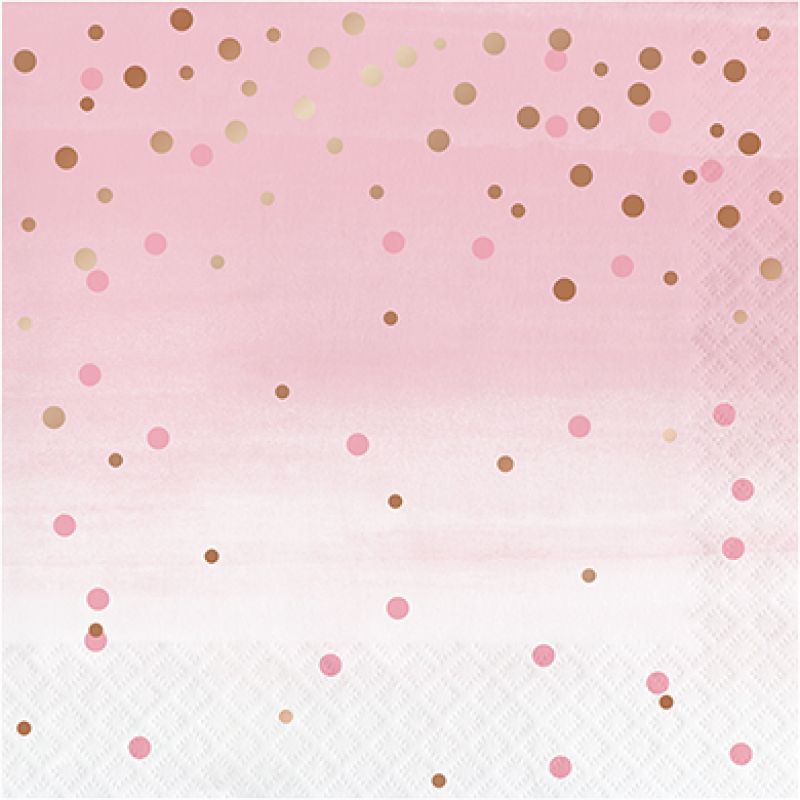 Elegant rose gold foil dot napkins in a pack of 16 for stylish dining and easy cleanup at any event.