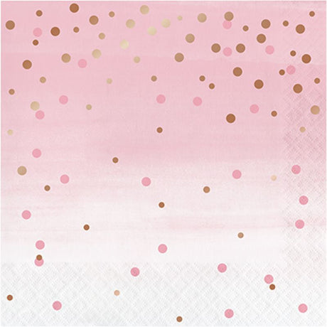 Elegant rose gold foil dot napkins in a pack of 16 for stylish dining and easy cleanup at any event.