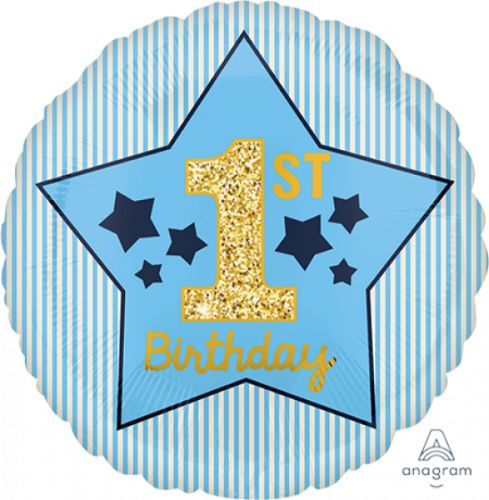 45cm blue and gold foil balloon for a boy's first birthday, perfect for festive decorations and celebrations.