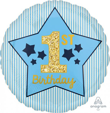 45cm blue and gold foil balloon for a boy's first birthday, perfect for festive decorations and celebrations.
