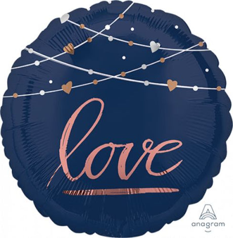 45cm navy 'Love' foil balloon for weddings, self-sealing, adds elegance to decor for any celebration.