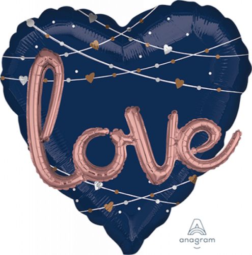 Navy heart-shaped foil balloon, 91cm, perfect for weddings and romantic events, symbolizing love and elegance.