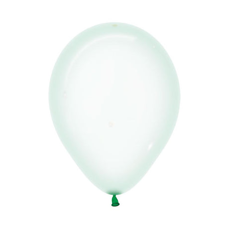Pack of 100 30cm Crystal Pastel Green balloons, ideal for elegant celebrations and vibrant décor.
