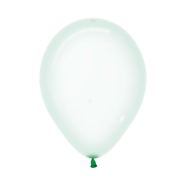 Pack of 100 30cm Crystal Pastel Green balloons, ideal for elegant celebrations and vibrant décor.