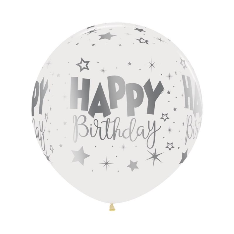 60cm crystal clear birthday balloons with metallic print, pack of 3, perfect for festive party decor.