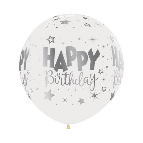 60cm crystal clear birthday balloons with metallic print, pack of 3, perfect for festive party decor.