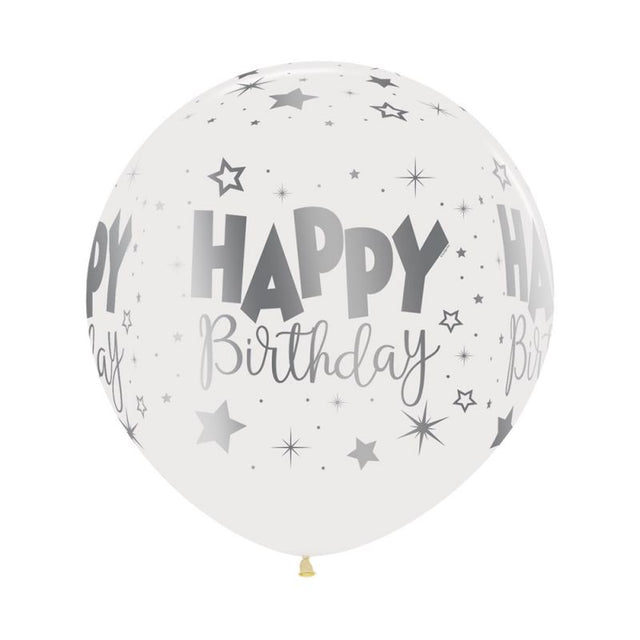 60cm crystal clear birthday balloons with metallic print, pack of 3, perfect for festive party decor.