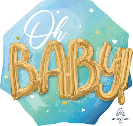 Multi-balloon foil balloon in blue for baby boy celebrations, measuring 76cm x 71cm, perfect for showers or gender reveals.
