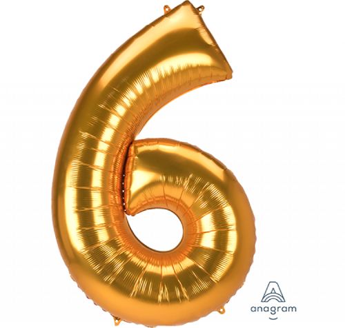 Jumbo Gold Number 6 Foil Balloon, 83cm x 137cm, perfect for celebrations and parties, adds luxury to decor.