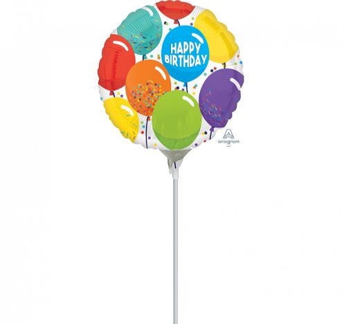 Vibrant 10 cm foil balloon with 'Happy Birthday' design, perfect for festive birthday decorations and celebrations.