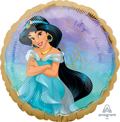 Vibrant 45cm foil balloon featuring Aladdin and Jasmine, perfect for themed parties and celebrations.