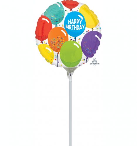22cm foil balloon for birthdays, requiring air inflation and heat sealing, features a non self-sealing valve.